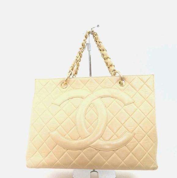 Chanel Grand Shopping tote in beige caviar gold hardware